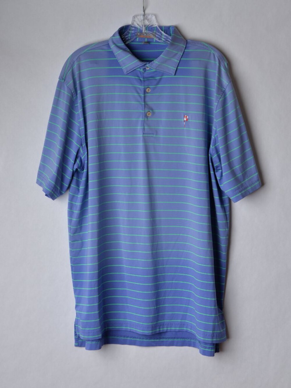 Peter Millar Mens Large Summer Comfort Striped Polo Shirt Flag Embroidered